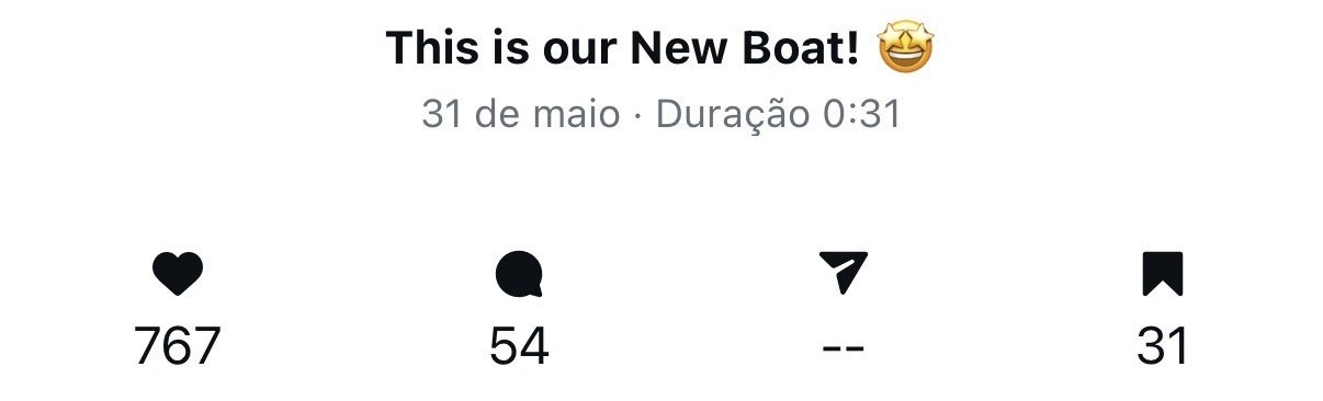Print: 767 gostos, 54 comentários e 31 guardados no vídeo do barco novo